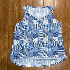 Blue and White Sleeveless Tank Top
